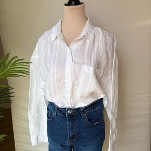 Worthington White Lightweight Striped Button Up Shirt